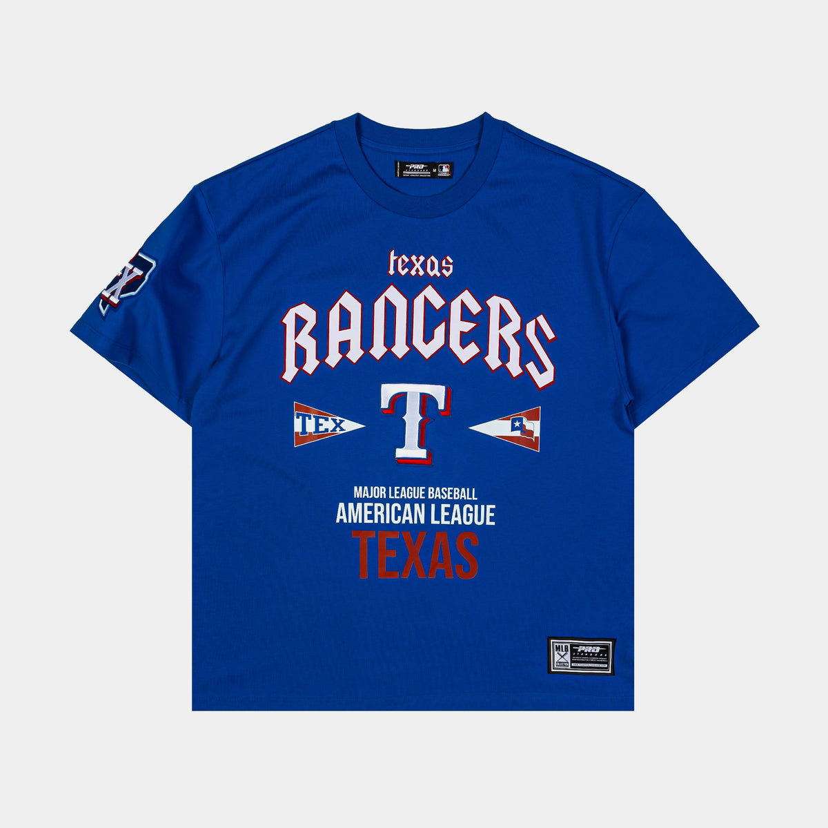 Exclusive Texas Rangers City Tour Drop Shoulder Mens Short Sleeve Shirt (Blue) — S — Front View