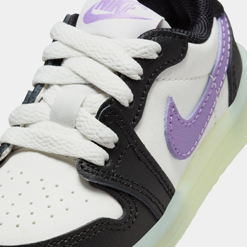 Exclusive Air Jordan 1 Retro Low OG Black Raspberry Infant Toddler Lifestyle Shoes (Black/Black Raspberry/Volt Tint) — 2C — Side View