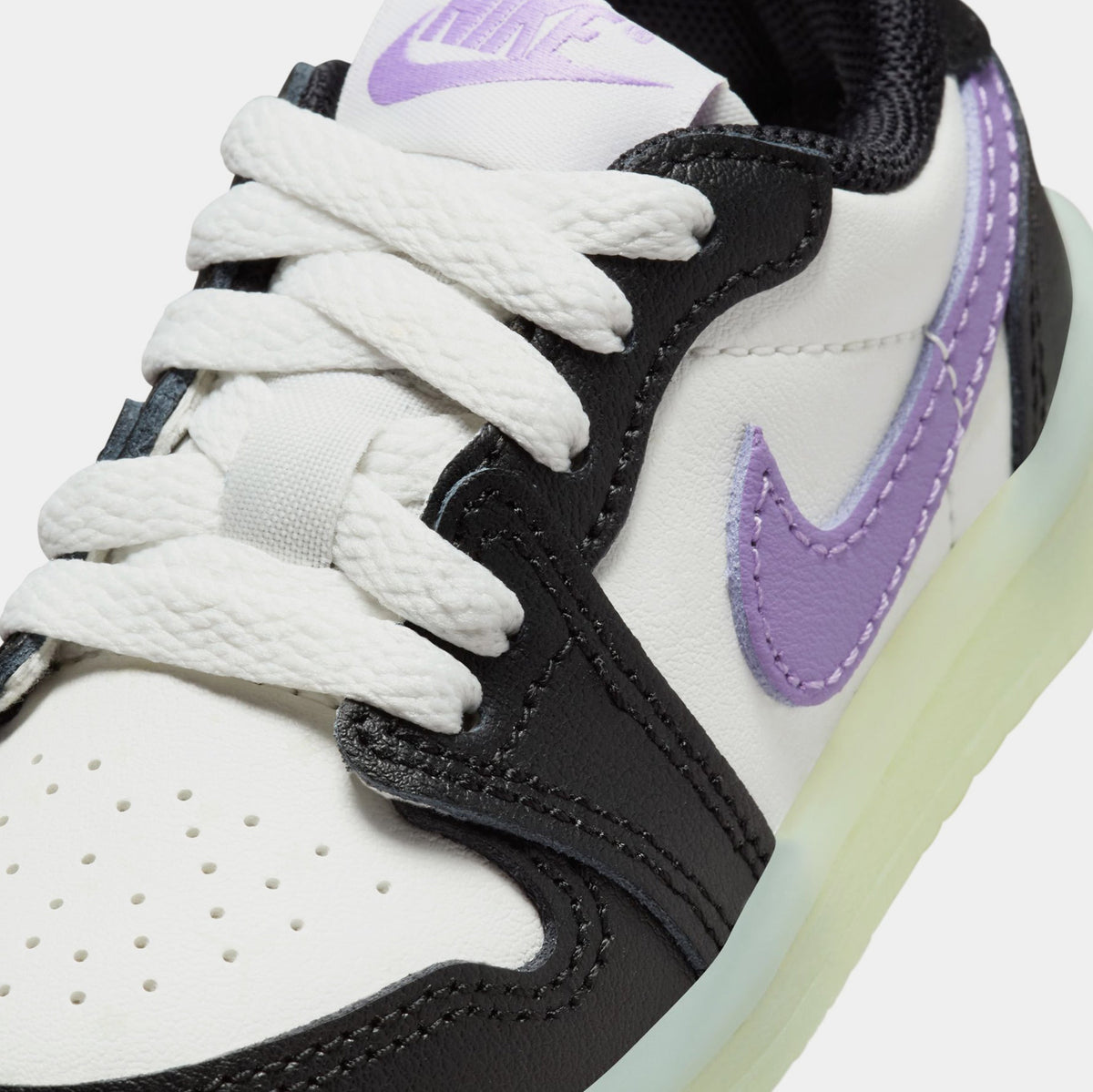 Exclusive Air Jordan 1 Retro Low OG Black Raspberry Infant Toddler Lifestyle Shoes (Black/Black Raspberry/Volt Tint) — 2C — Side View