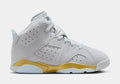 Exclusive Air Jordan 6 Retro Pearl Preschool Lifestyle Shoes (Pure Platinum/Glacier Blue/Metallic Gold) — 10.5C — Front View