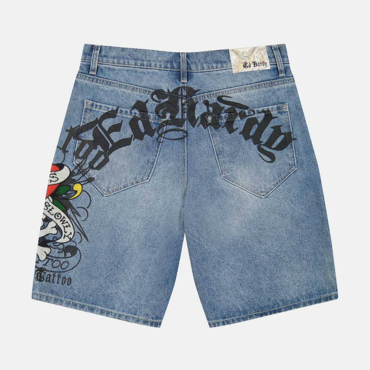 Exclusive Love Kills Slowly Skater Denim Mens Shorts (Blue/Black) — 30 — Side View