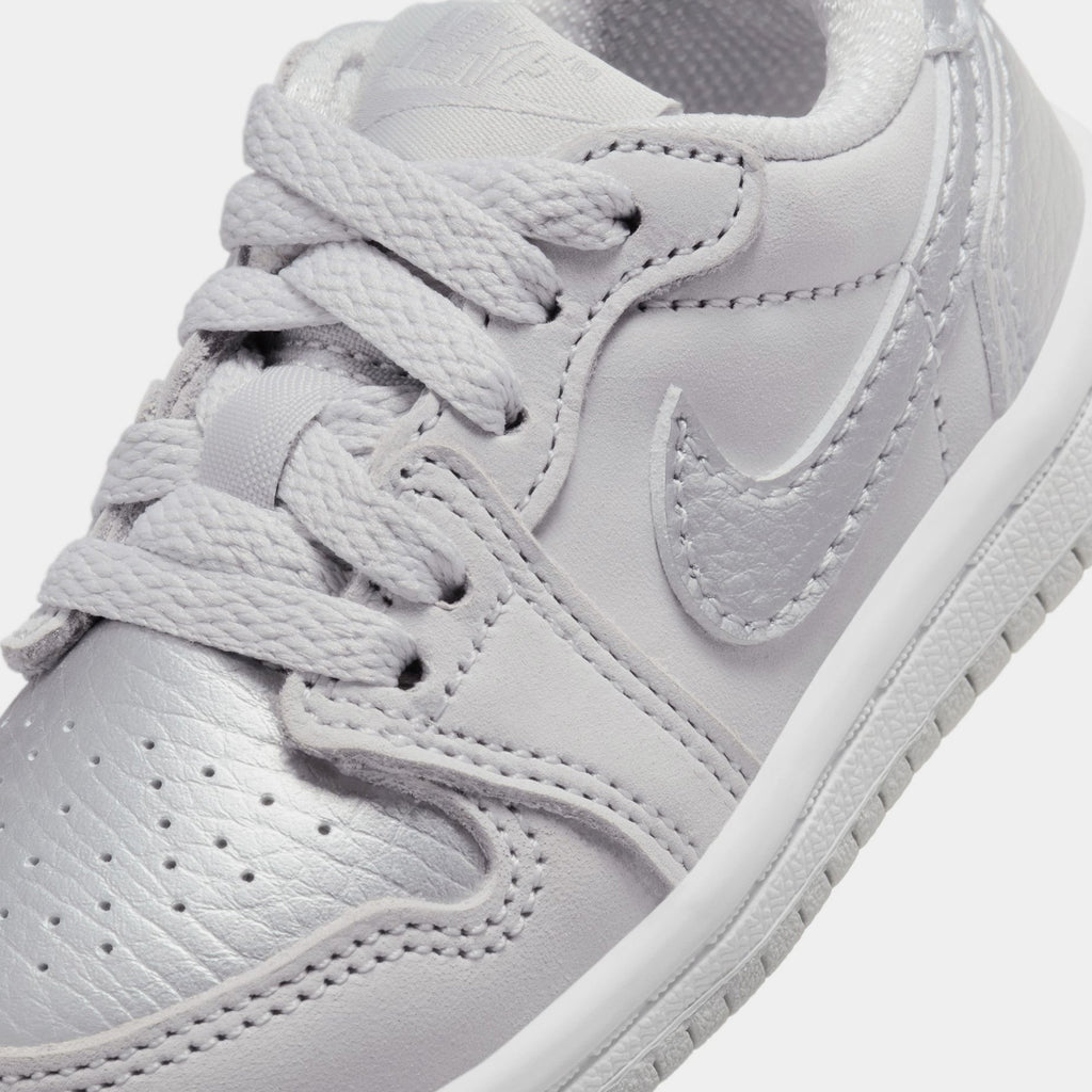 Exclusive Air Jordan 1 Retro Low OG Metallic Silver Infant Toddler Lifestyle Shoes (Neutral Grey/Metallic Silver/White) — 2C — Side View