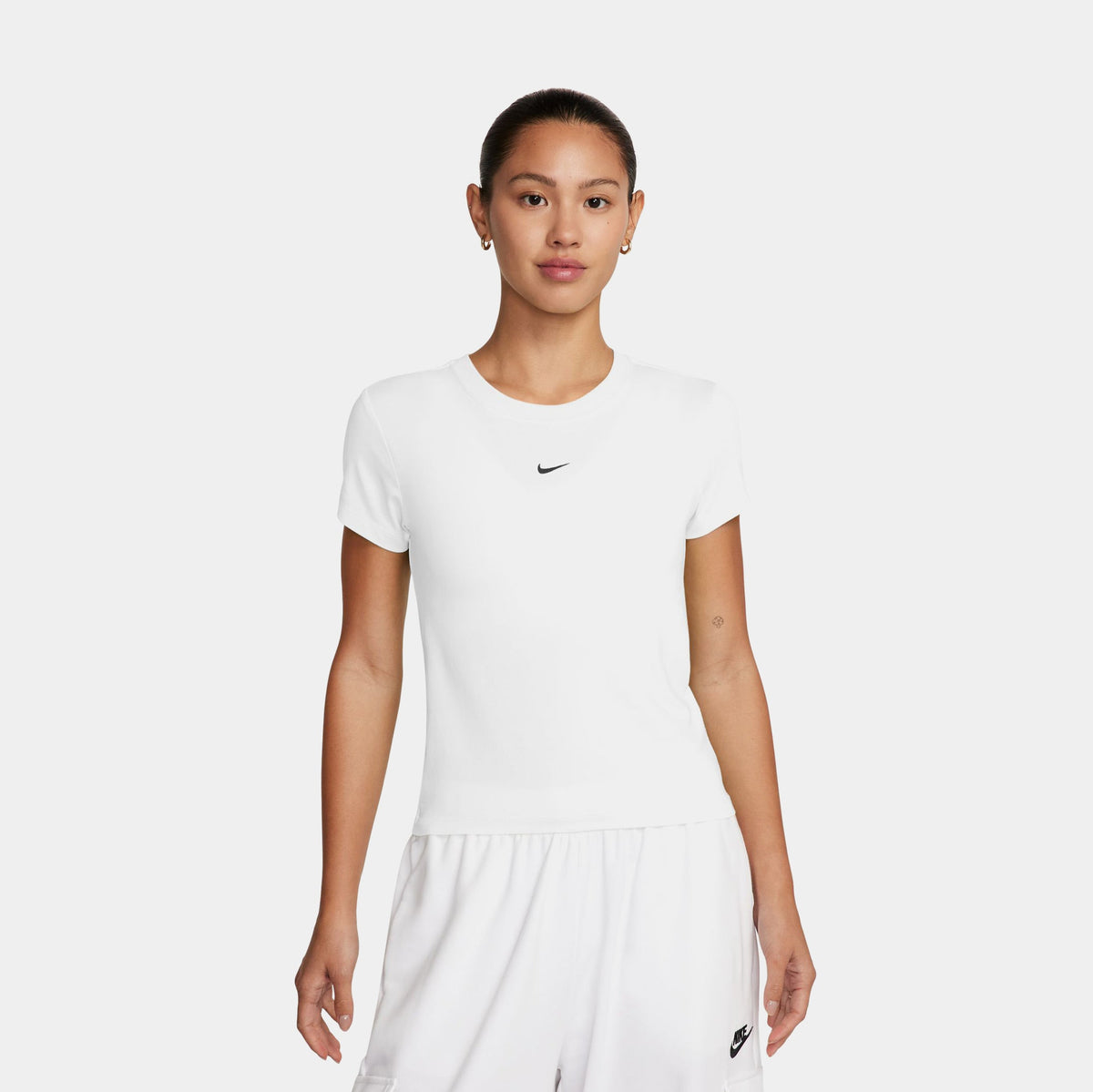 Exclusive NSW Chill Knit Womens Short Sleeve Shirt (White) — XS — Front View