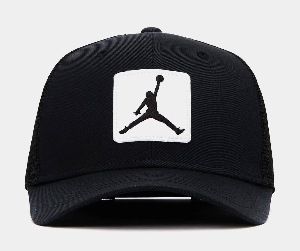 Exclusive Rise Structured Trucker Mens Hat (Black/White) — S/M — Front View