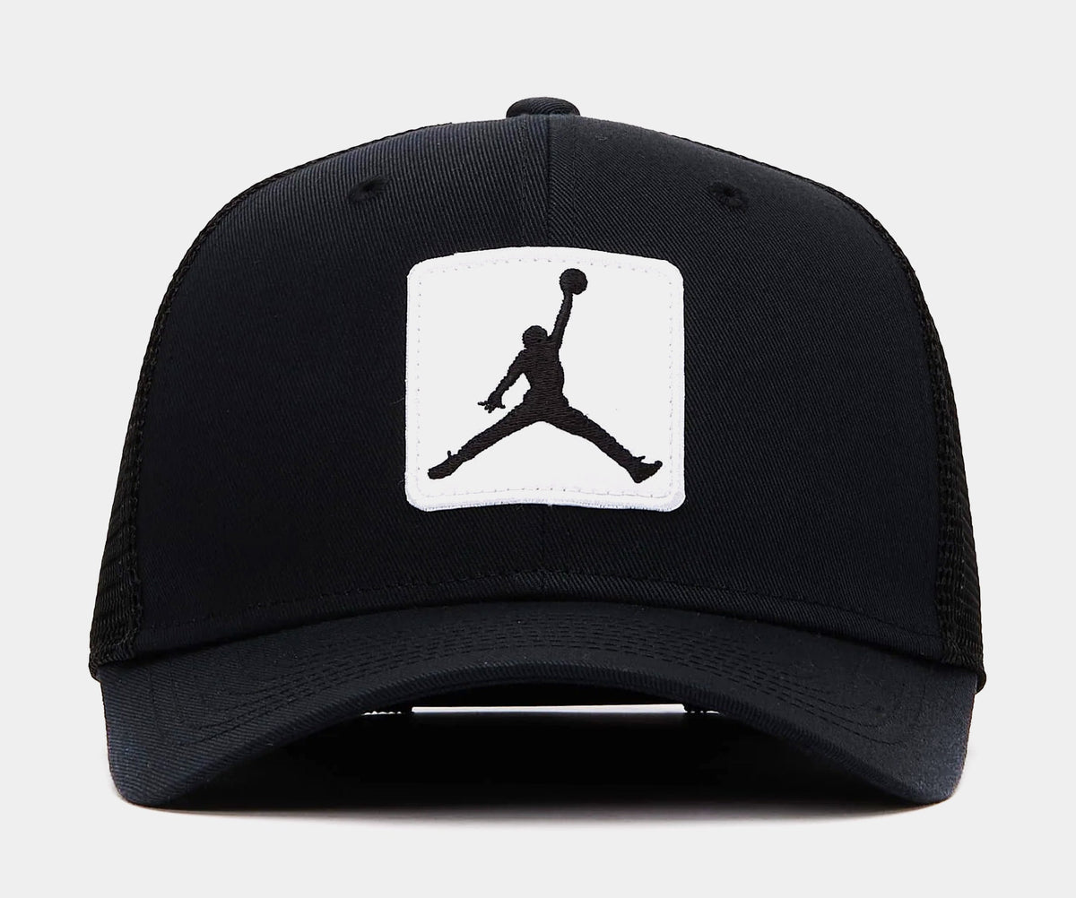 Exclusive Rise Structured Trucker Mens Hat (Black/White) — S/M — Front View
