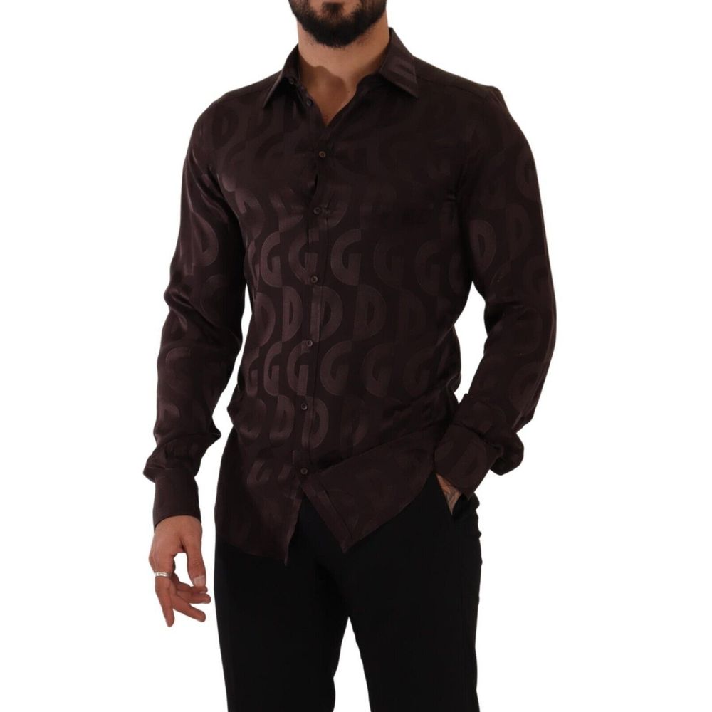 Dolce & Gabbana Bordeaux Silk Pattern Men's Shirt