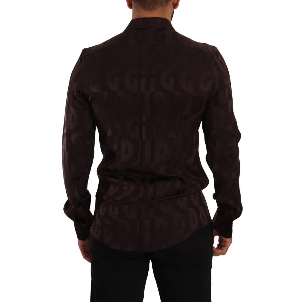 Dolce & Gabbana Bordeaux Silk Pattern Men's Shirt