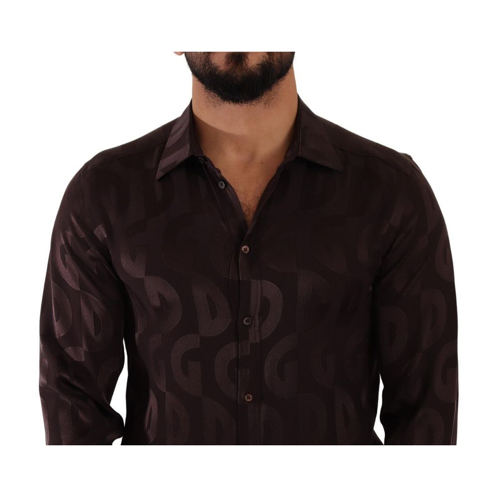 Dolce & Gabbana Bordeaux Silk Pattern Men's Shirt