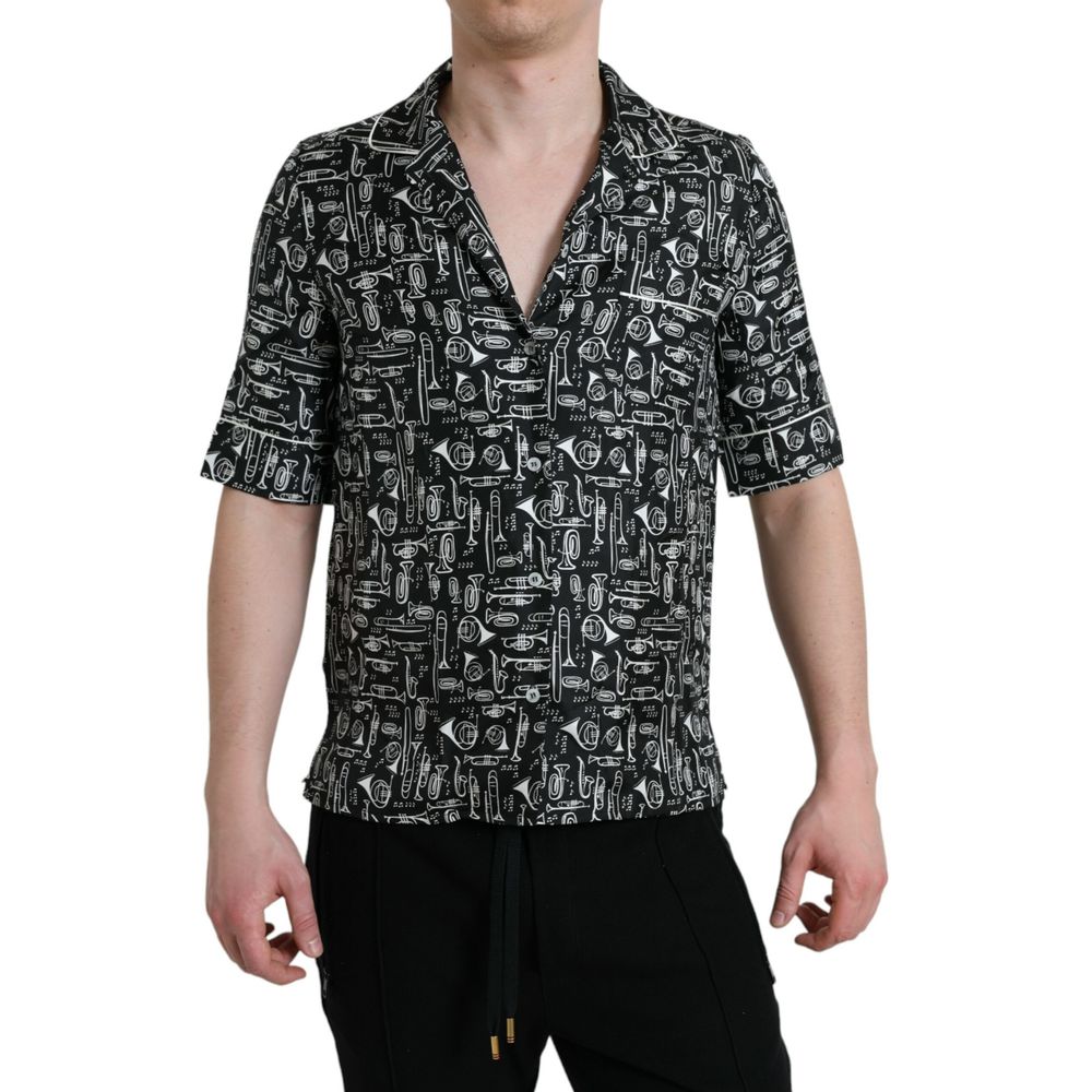 Dolce & Gabbana Black Silk Pattern Men's Shirt