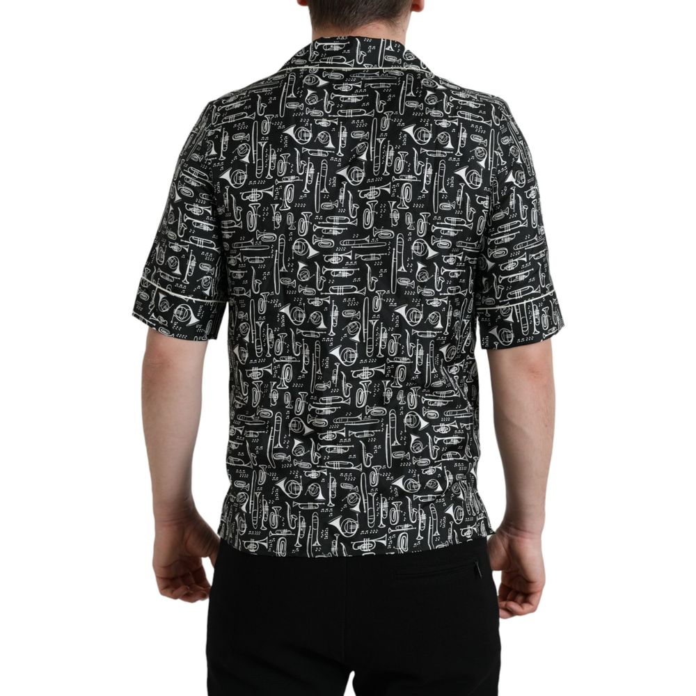 Dolce & Gabbana Black Silk Pattern Men's Shirt