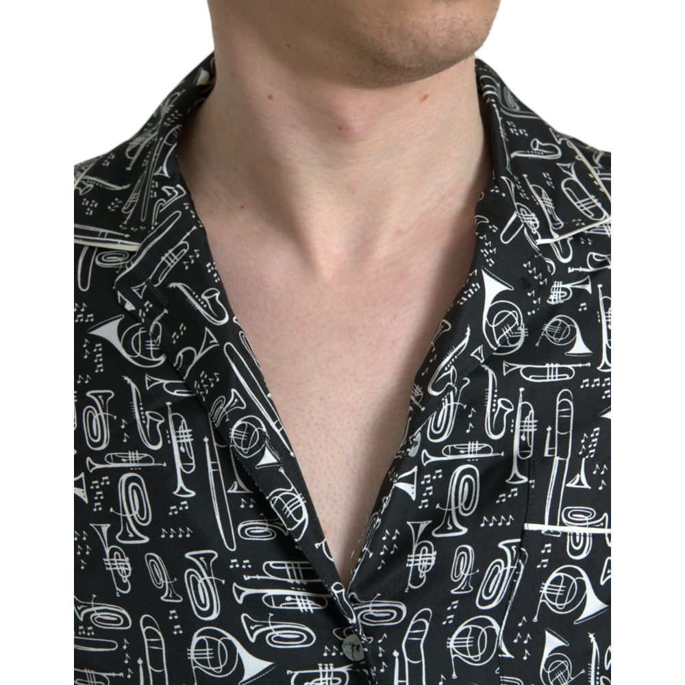 Dolce & Gabbana Black Silk Pattern Men's Shirt