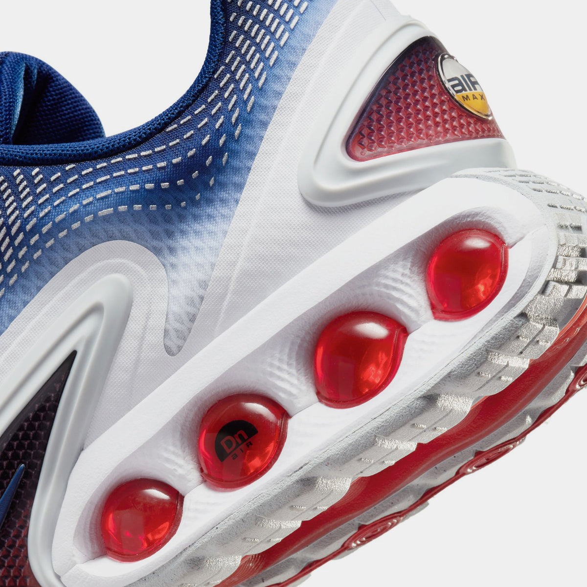 Exclusive Air Max DN Mens Running Shoes (White/Sport Red/Metallic Silver) Final Sale — 4 — Back View