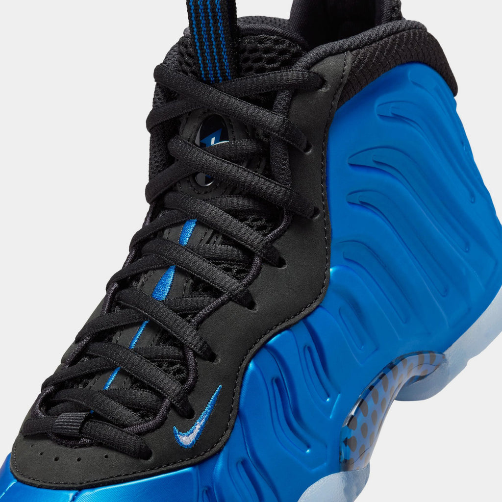 Exclusive Little Posite One International Blue Grade School Lifestyle Shoes (Neon Royal/White/Black/Clear) — 3.5Y — Side View
