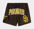 Exclusive San Diego Padres Classic Woven Mens Shorts (Brown/Yellow) — S — Front View