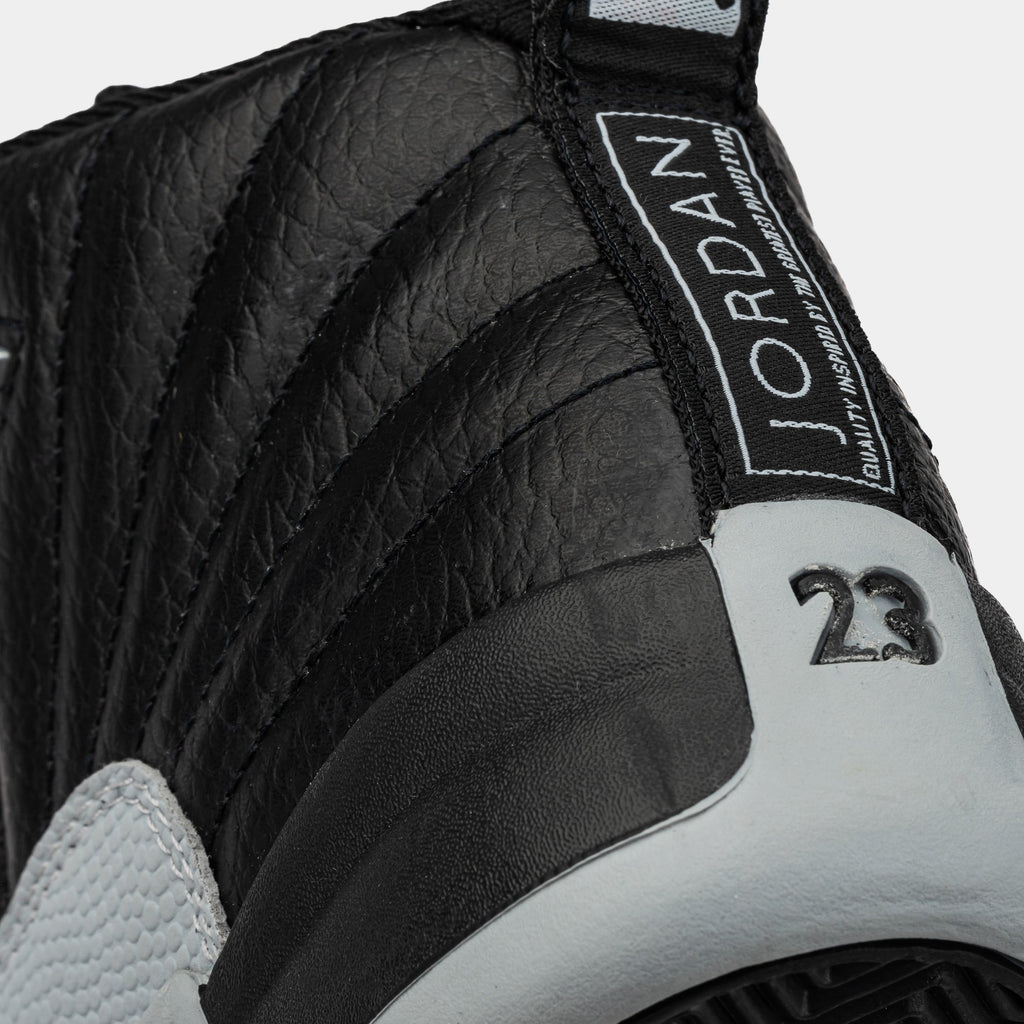 Exclusive Air Jordan 12 Retro Black and Wolf Grey Preschool Lifestyle Shoes (Black/Wolf Grey/White) — 10.5C — Back View