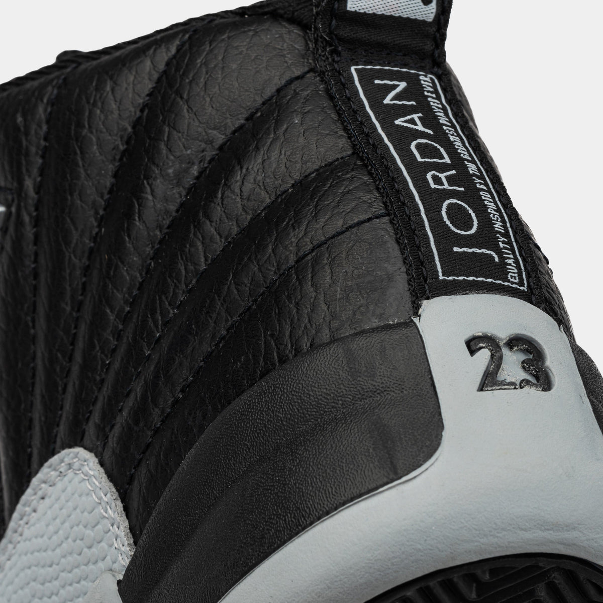 Exclusive Air Jordan 12 Retro Black and Wolf Grey Preschool Lifestyle Shoes (Black/Wolf Grey/White) — 10.5C — Back View