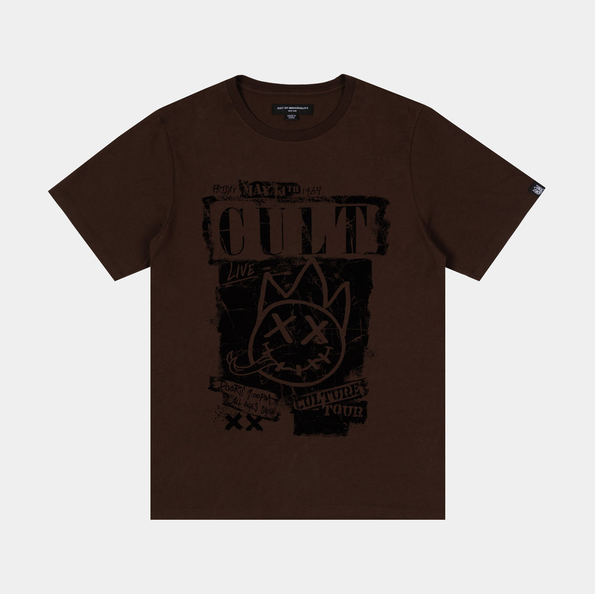 Exclusive Cult Culture Tour Mens Short Sleeve Shirt (Black/Brown) — S — Front View