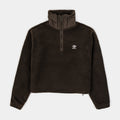Exclusive Teddy Fleece Half Zip Womens Jacket (Brown) — XS — Front View