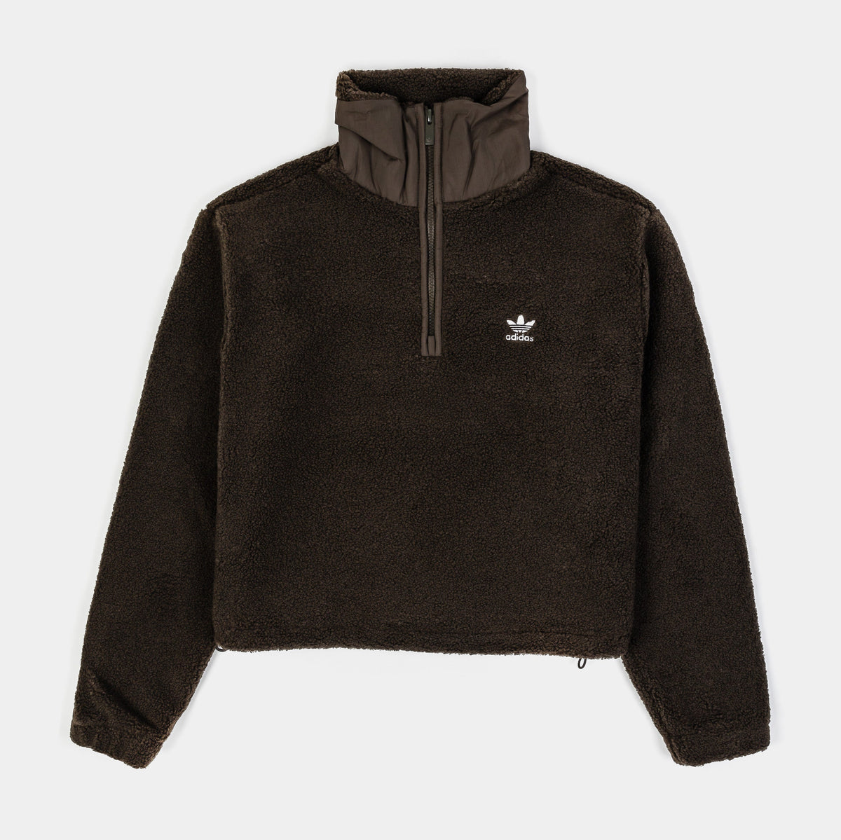 Exclusive Teddy Fleece Half Zip Womens Jacket (Brown) — XS — Front View