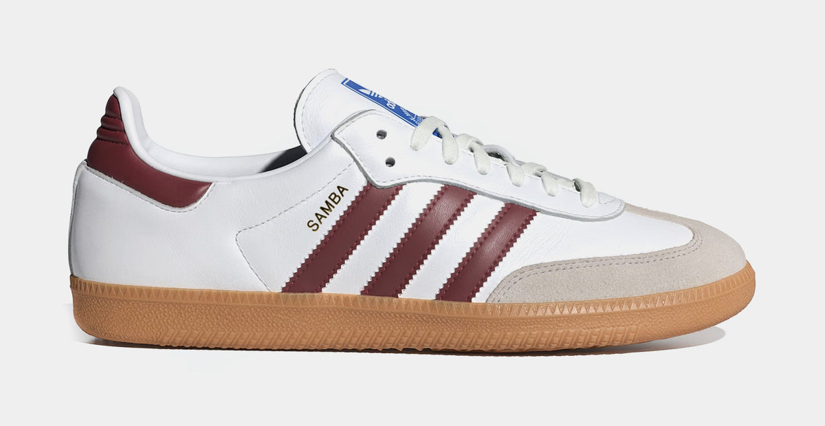 Exclusive Samba OG Mens Lifestyle Shoes (White/Burgundy/Gum) — 4 — Front View
