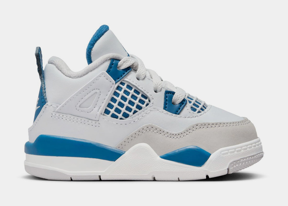 Exclusive Air Jordan 4 Retro Industrial Blue Infant Toddler Lifestyle Shoes (Off White/Industrial Blue/Neutral Grey) — 2C — Front View