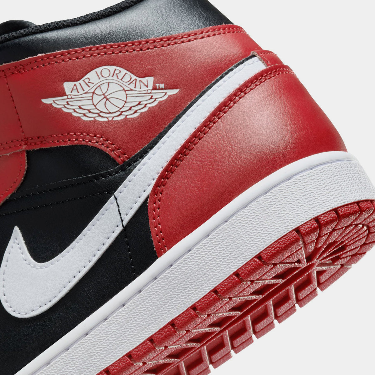 Exclusive Air Jordan 1 Mid Black Gym Red Mens Basketball Shoes (Black/Gym Red/ White) — 7 — Back View