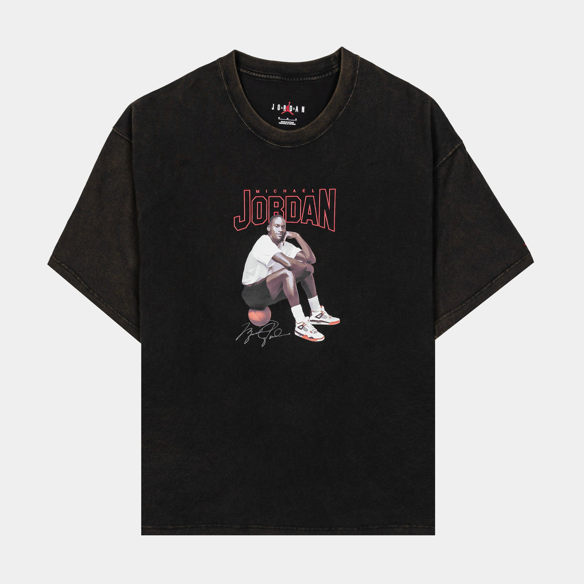Exclusive Michael Jordan Graphic Womens Short Sleeve Shirt (Black) — XS — Front View