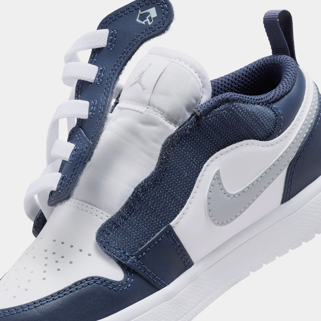 Exclusive Air Jordan 1 Low ALT Preschool Lifestyle Shoes (White/Midnight Navy/Wolf Grey) — 10.5C — Side View