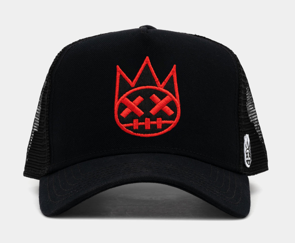 Exclusive Clean 3D Logo Mesh Trucker Mens Hat (Black/Red) — OS — Front View