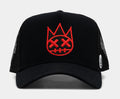 Exclusive Clean 3D Logo Mesh Trucker Mens Hat (Black/Red) — OS — Front View