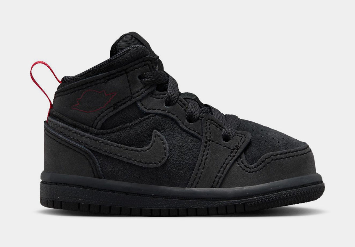 Exclusive Air Jordan 1 Mid SE Craft Infant Toddler Lifestyle Shoes (Smoke Grey/Black/Varsity Red) — 2C — Front View