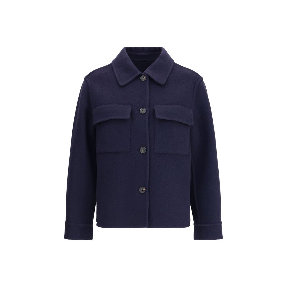 Brunello Cucinelli Blue Fleece Wool Women's Coat