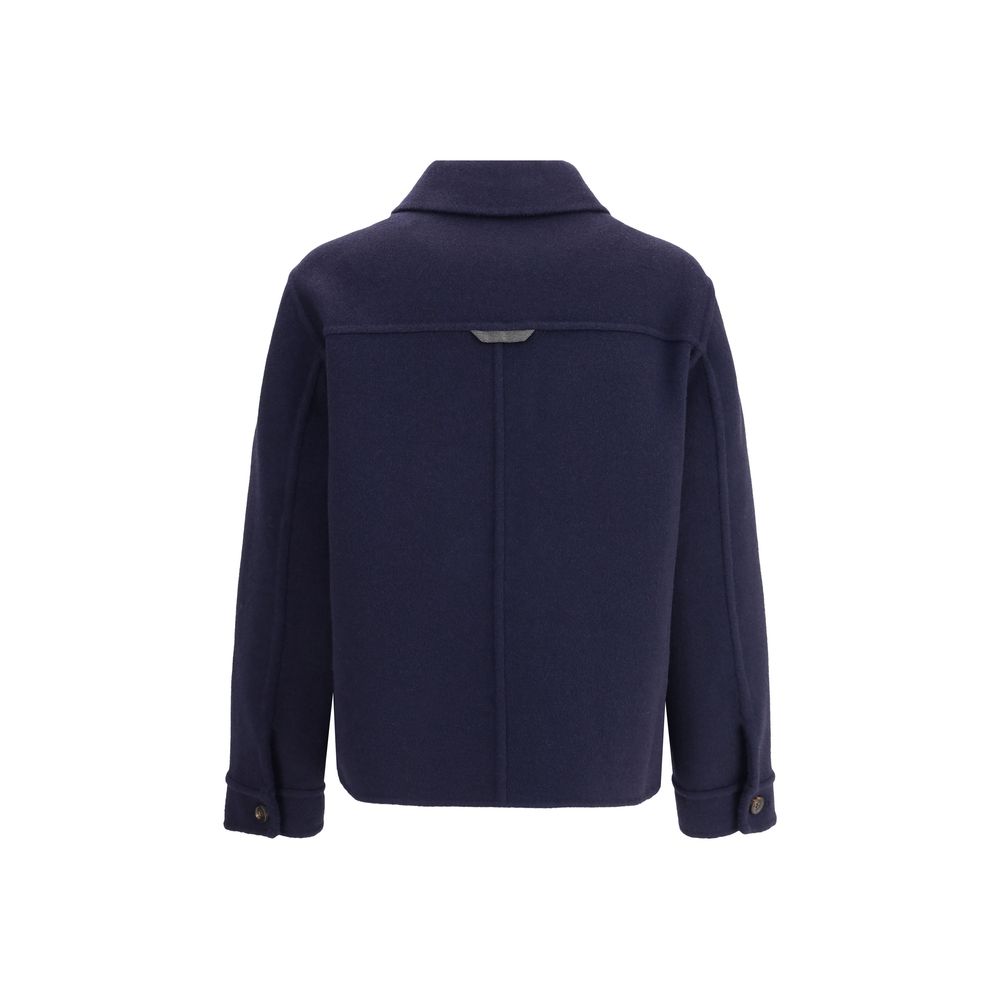 Brunello Cucinelli Blue Fleece Wool Women's Coat