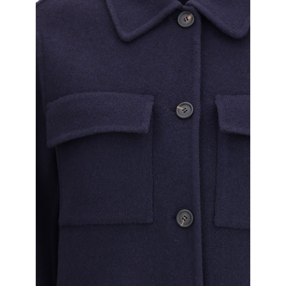 Brunello Cucinelli Blue Fleece Wool Women's Coat