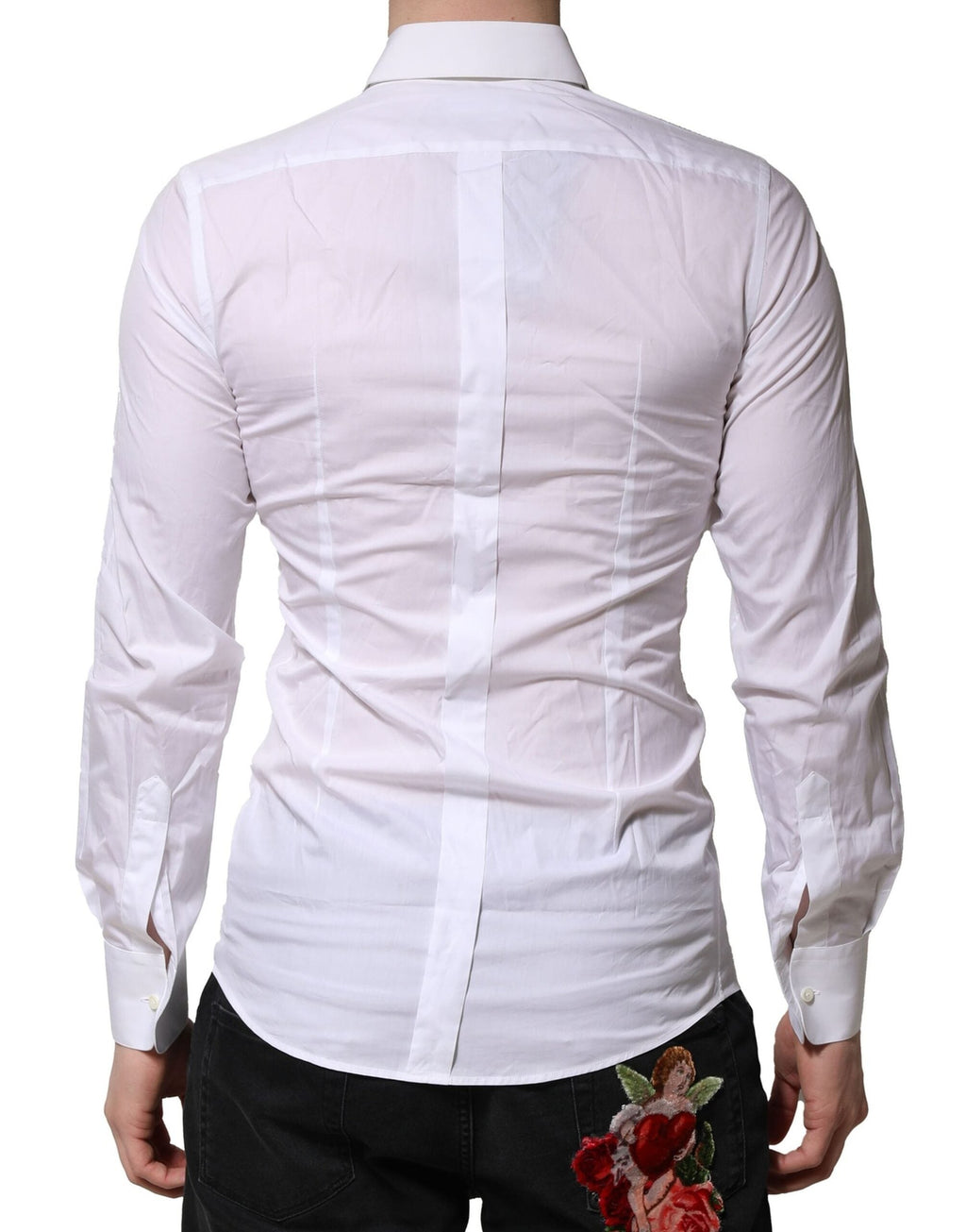 Dolce & Gabbana White Floral Embroidery Men GOLD Formal Men's Shirt (Pre-Owned)