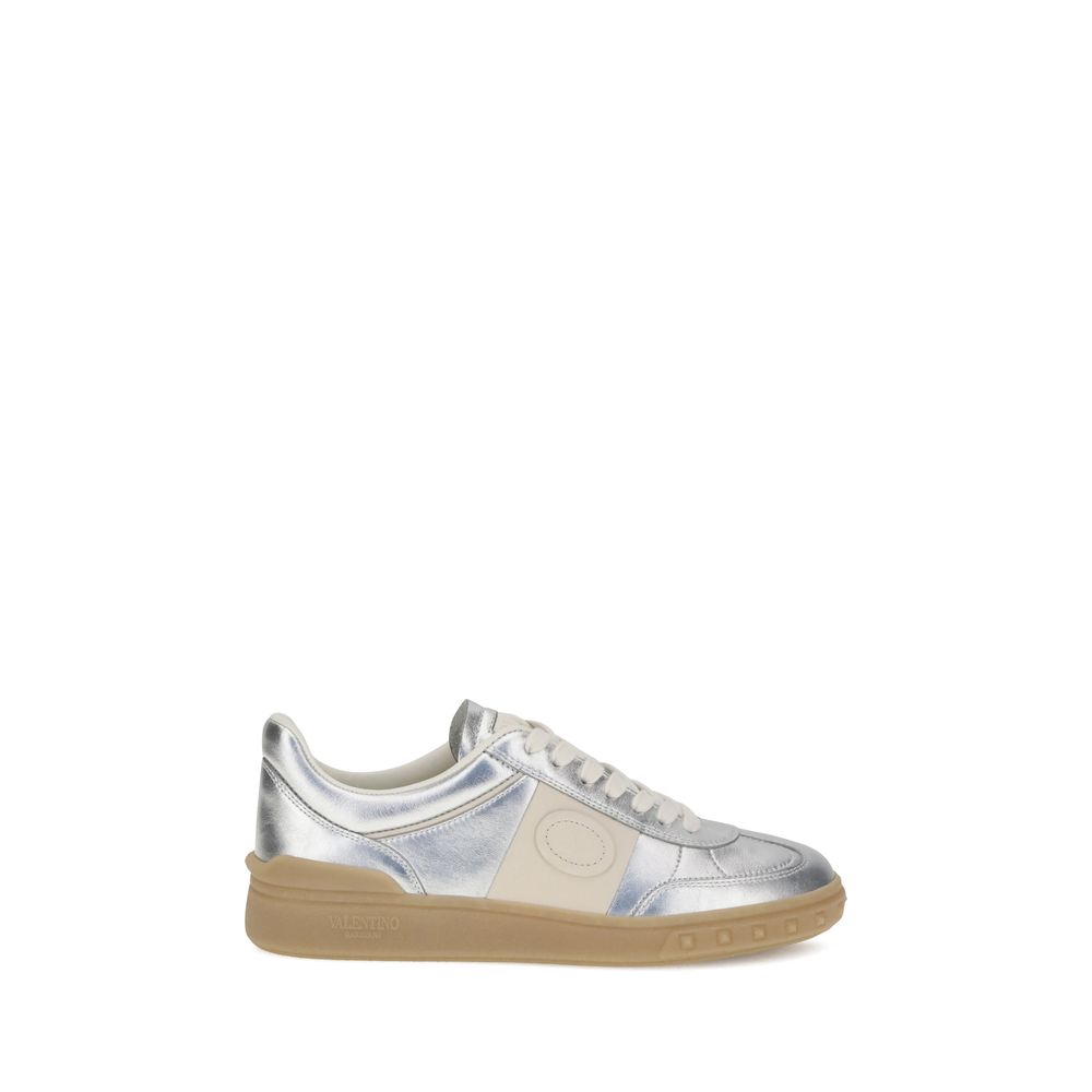 Valentino Garavani Silver Calf Leather Bos Taurus Low Top Women's Sneakers