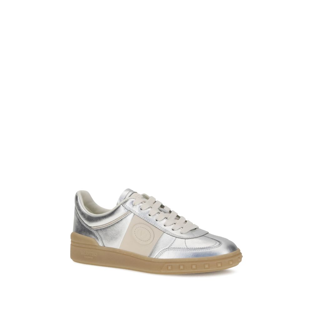 Valentino Garavani Silver Calf Leather Bos Taurus Low Top Women's Sneakers