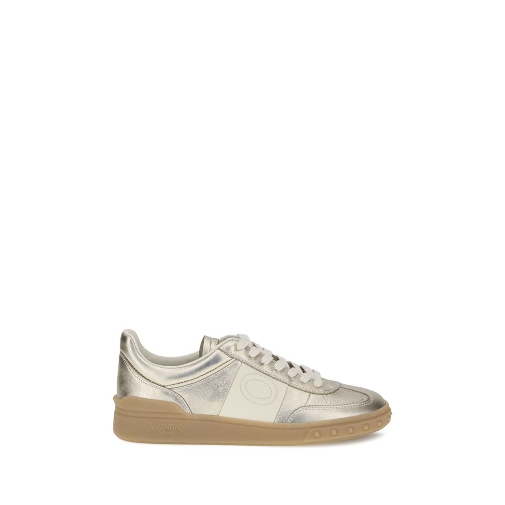 Valentino Garavani Gold Calf Leather Bos Taurus Low Top Women's Sneakers