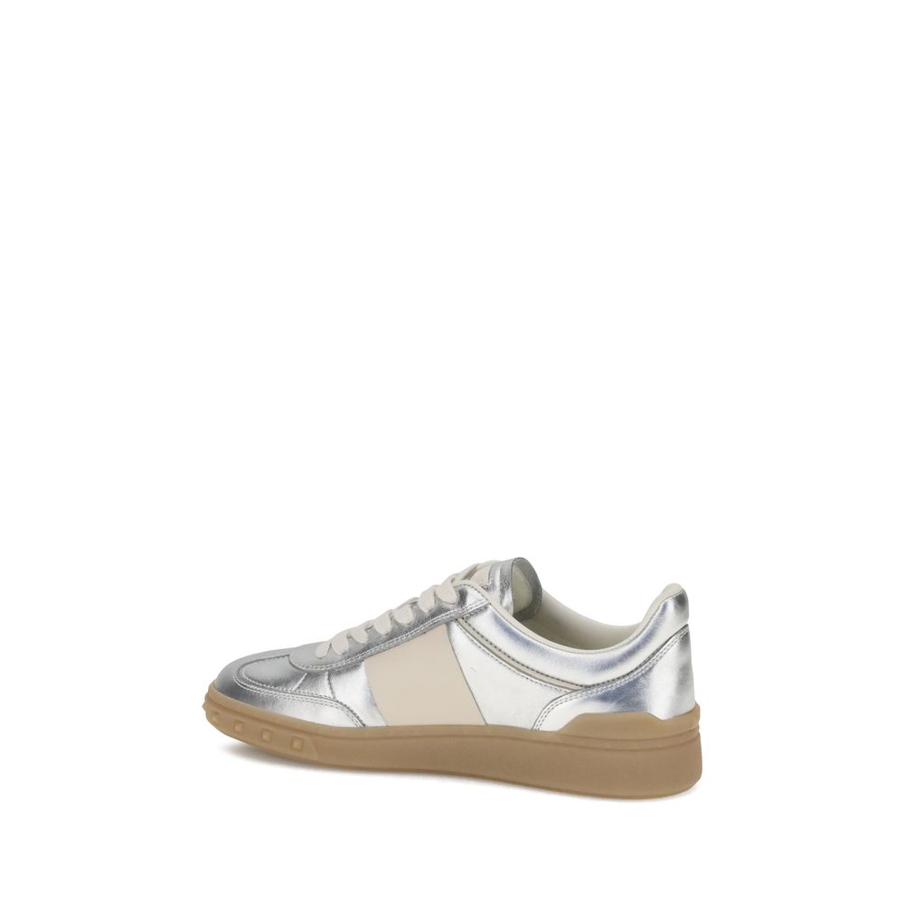 Valentino Garavani Silver Calf Leather Bos Taurus Low Top Women's Sneakers