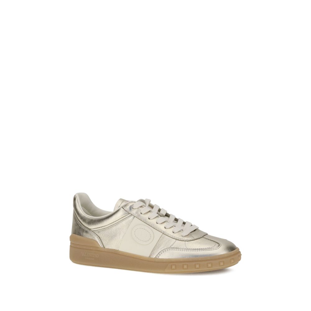 Valentino Garavani Gold Calf Leather Bos Taurus Low Top Women's Sneakers