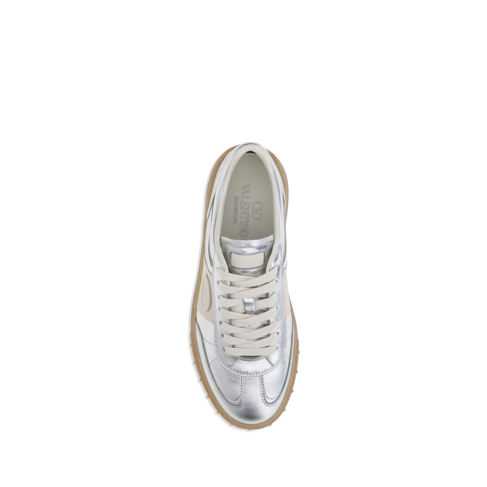 Valentino Garavani Silver Calf Leather Bos Taurus Low Top Women's Sneakers