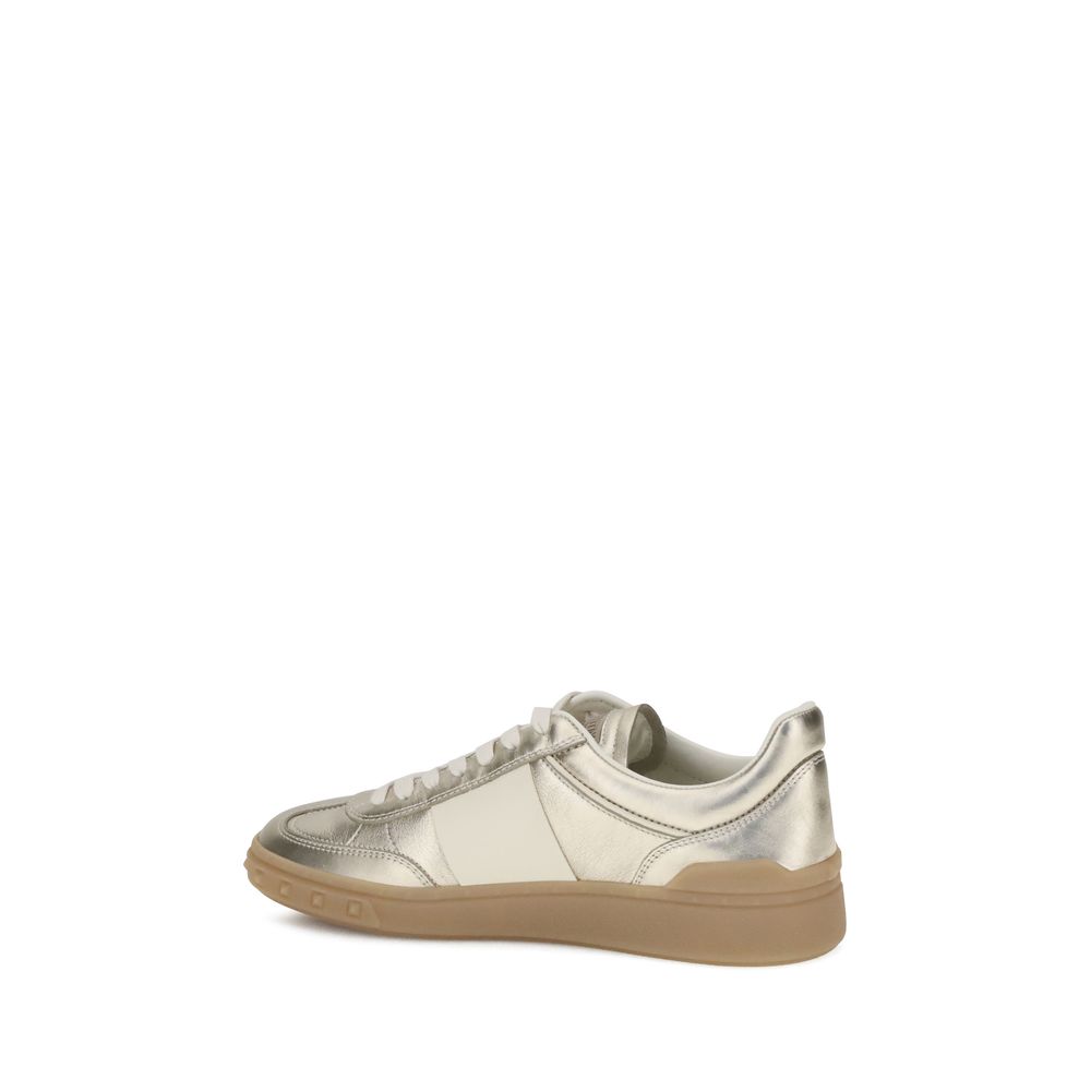 Valentino Garavani Gold Calf Leather Bos Taurus Low Top Women's Sneakers