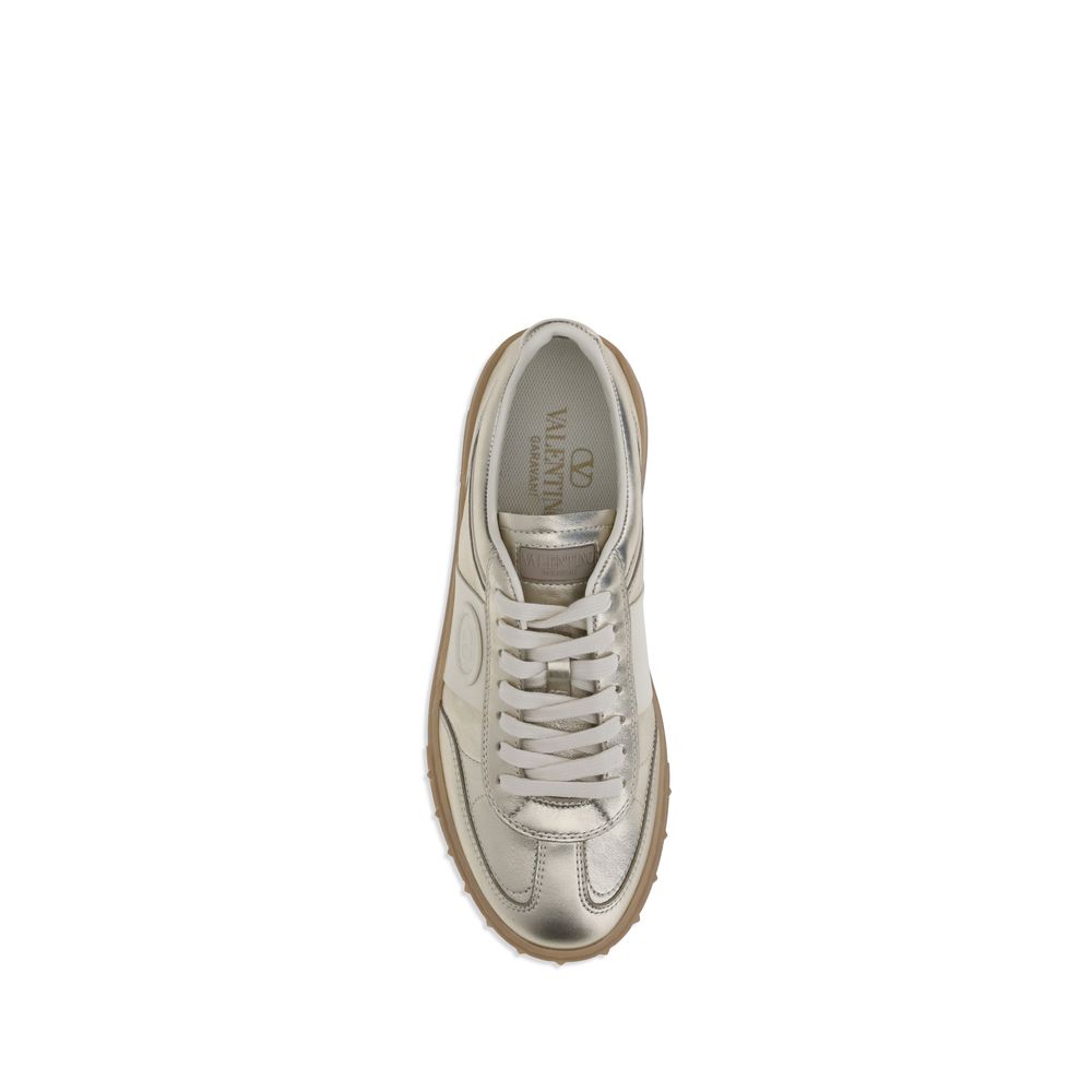 Valentino Garavani Gold Calf Leather Bos Taurus Low Top Women's Sneakers