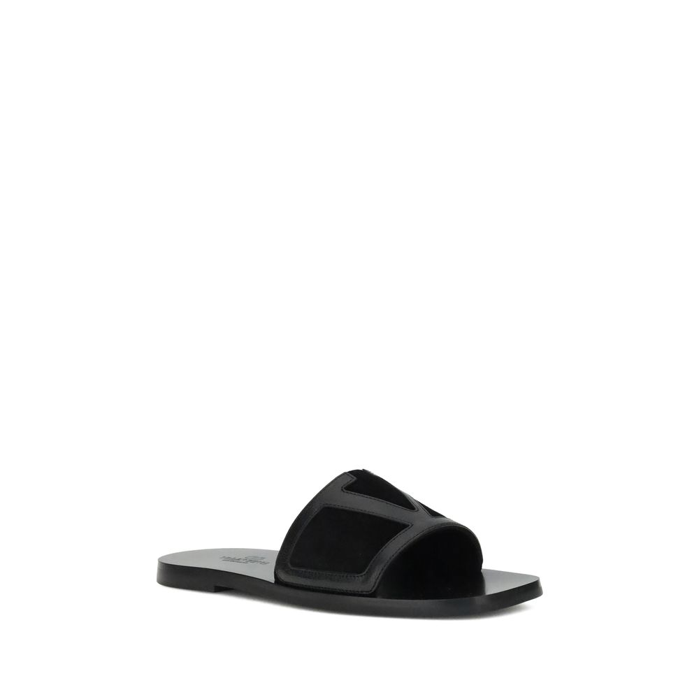 Valentino Garavani Black Calf Leather Bos Taurus Flat Men's Sandals