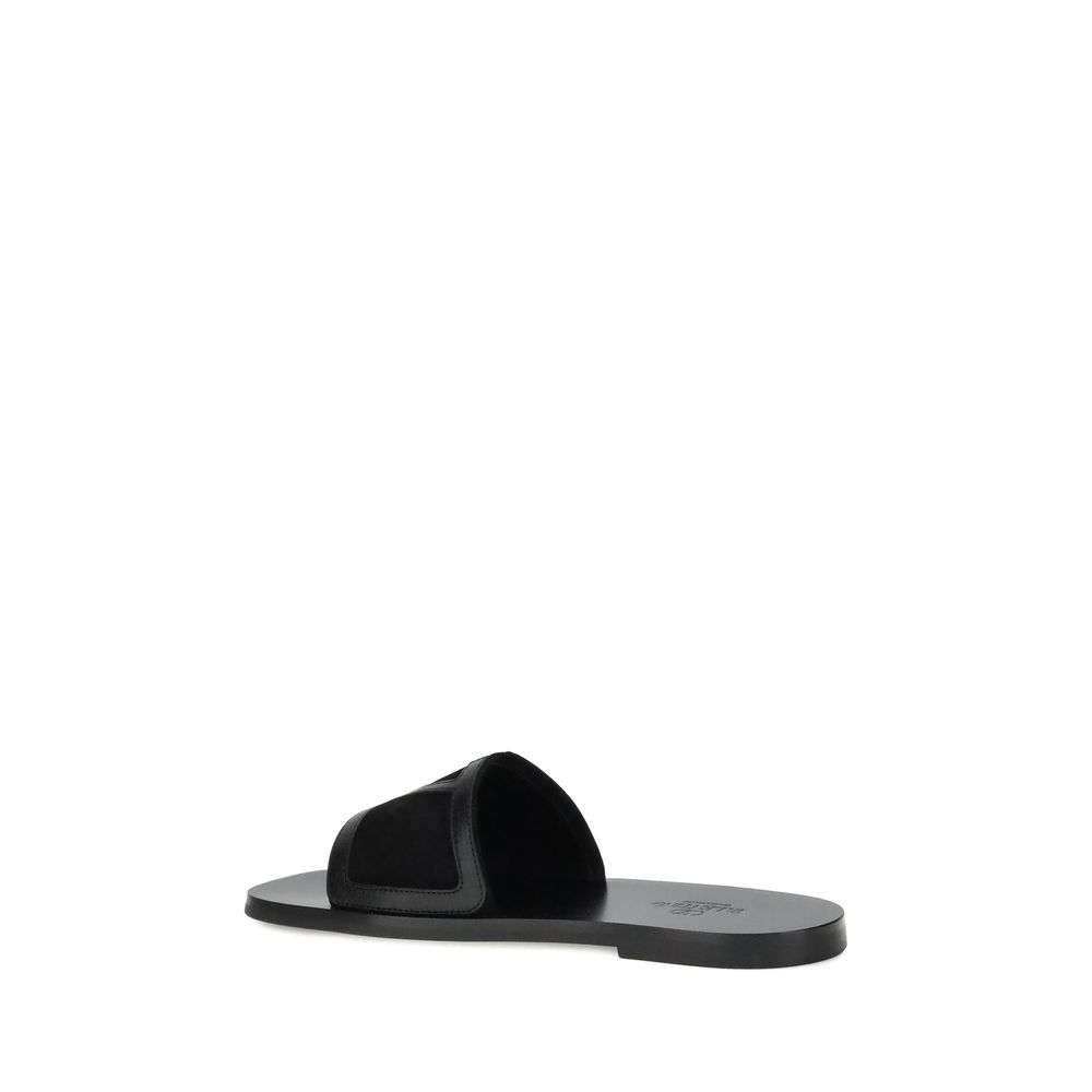 Valentino Garavani Black Calf Leather Bos Taurus Flat Men's Sandals