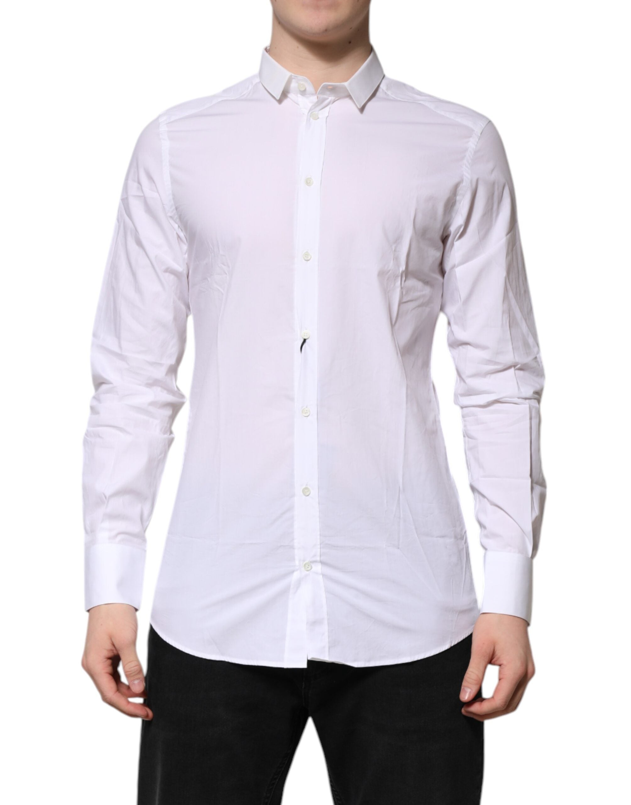 Dolce & Gabbana White Cotton GOLD Long Sleeves Formal Men's Shirt