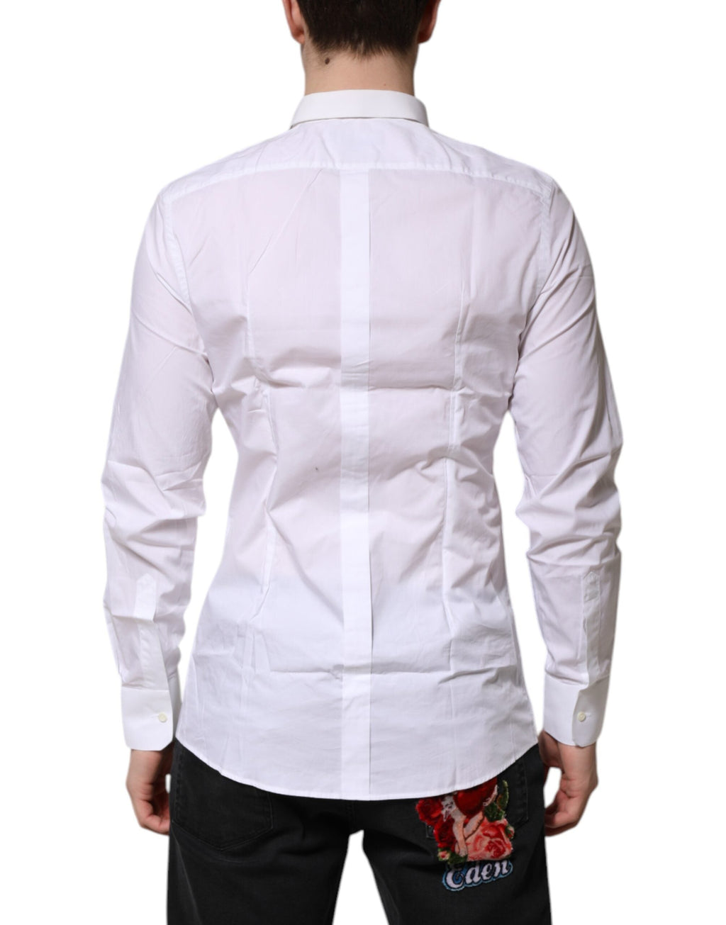 Dolce & Gabbana White Cotton GOLD Long Sleeves Formal Men's Shirt