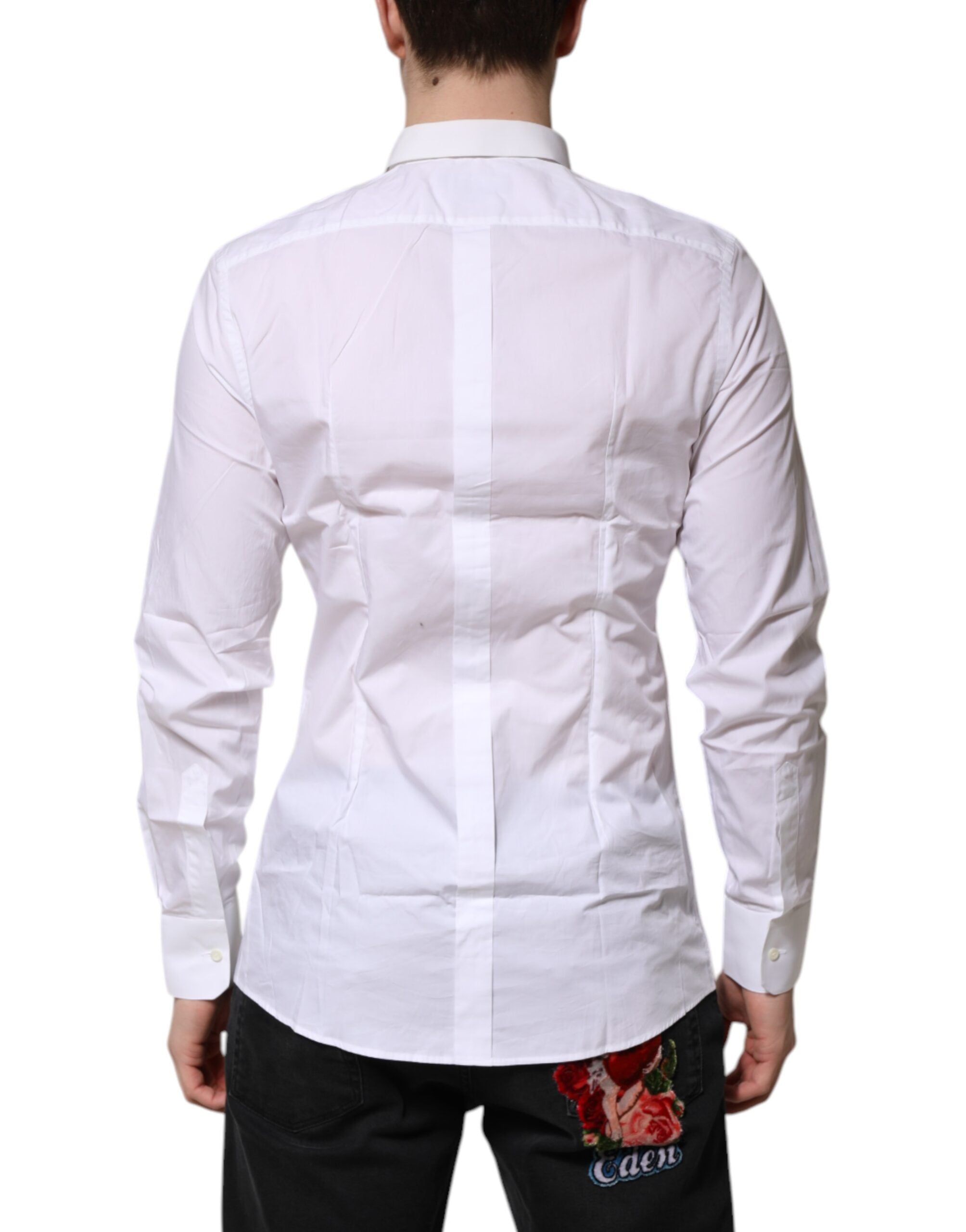 Dolce & Gabbana White Cotton GOLD Long Sleeves Formal Men's Shirt