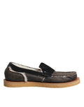 Dolce & Gabbana Brown White Calfskin Leather Loafers Men's Shoes