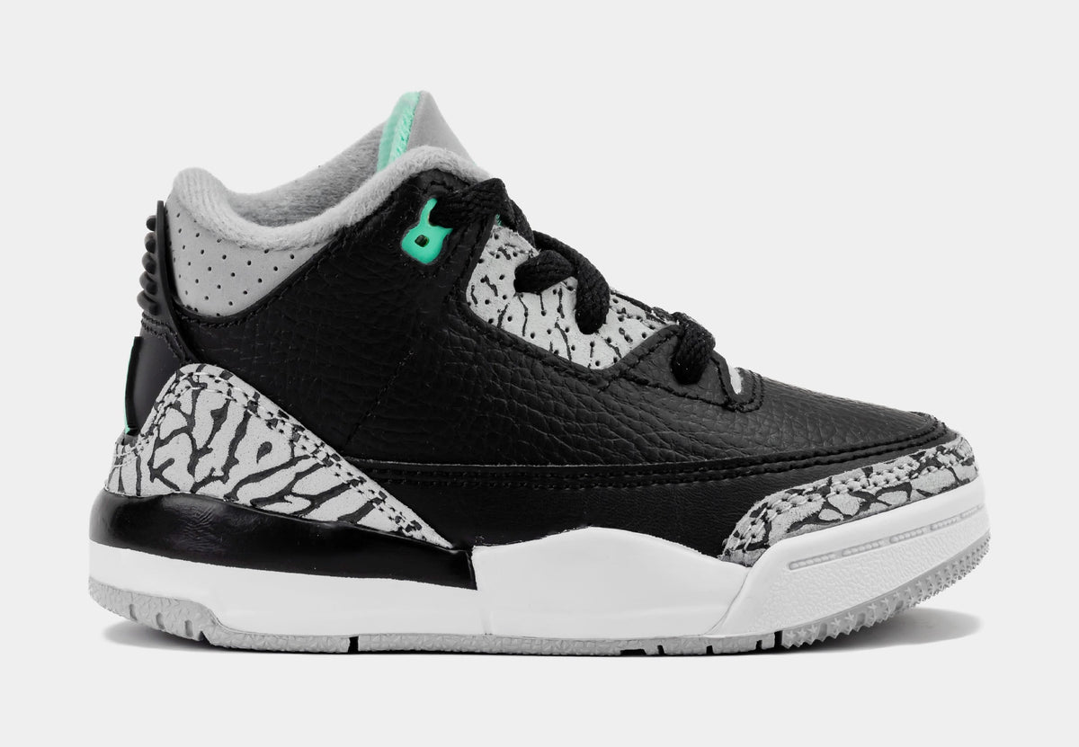 Exclusive Air Jordan 3 Retro Green Glow Infant Toddler Lifestyle Shoes (Black/Green Glow/Wolf Grey/White) — 2C — Front View
